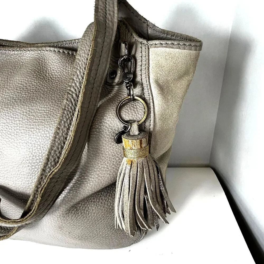 The Sak Women's Beige Shimmer Pebble Leather Hobo Tote Shoulder Bag